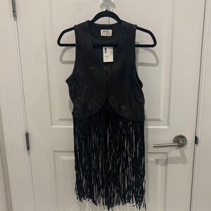 Black Fringe Leather Vest